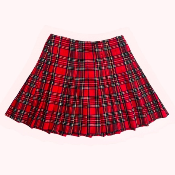 Brandy Melville Dresses & Skirts - Brandy Melville Plaid Red Skater Mini Skirt Whimsy Goth Preppy Side Zip Size S